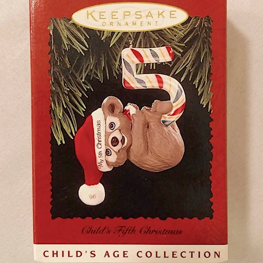 💚 Vintage Hallmark Keepsake ornament Child’s Fifth Christmas 1996 Teddy Bear